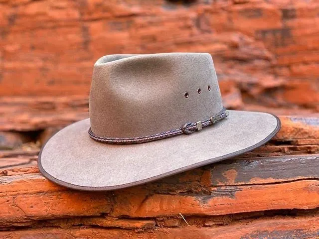 Akubra Cattleman Pure Fur Felt Wide Brim Fedora Bran 53cm Last one