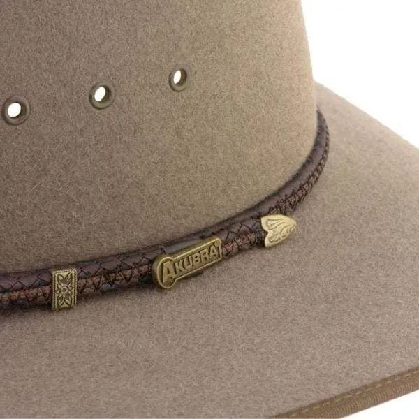 Akubra Cattleman Pure Fur Felt Wide Brim Fedora Bran 53cm Last one