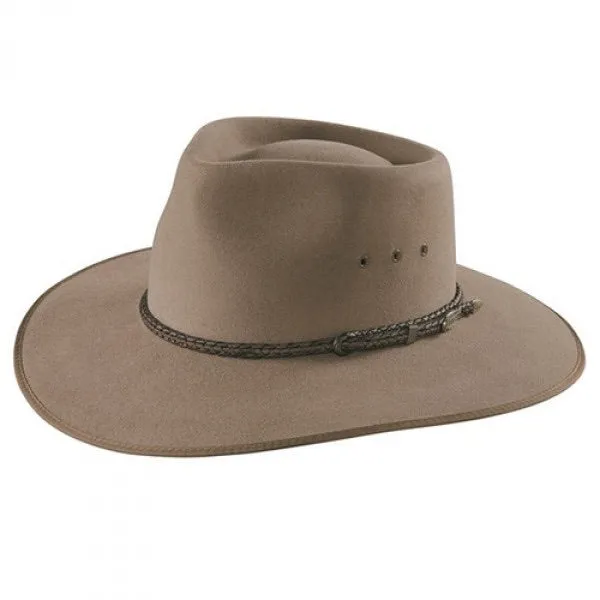 Akubra Cattleman Pure Fur Felt Wide Brim Fedora Bran 53cm Last one
