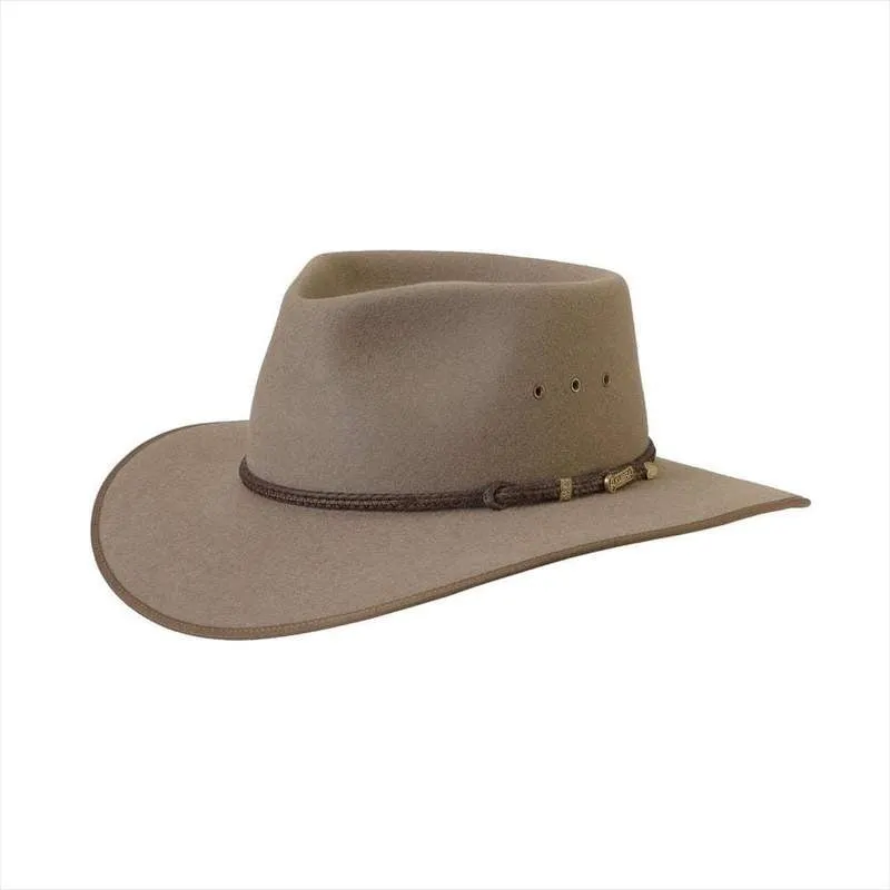 Akubra Cattleman Pure Fur Felt Wide Brim Fedora Bran 53cm Last one