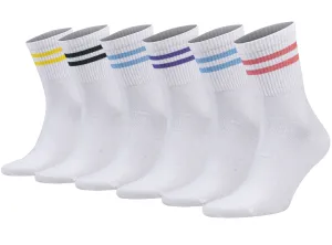 Athletic Tennis Crew Socks for Women with Stripes 6 Pairs Shoe Size 5 to 10