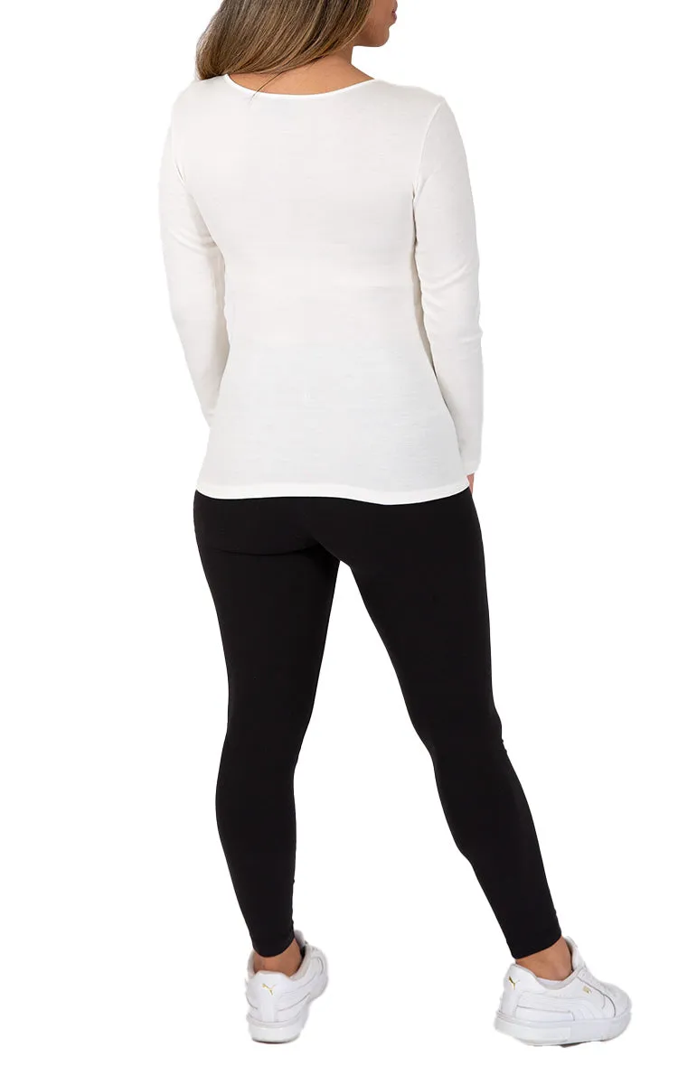 Emmebivi 40% Cotton 16% Wool Top with Long Sleeve and Lace in Ivory 26524