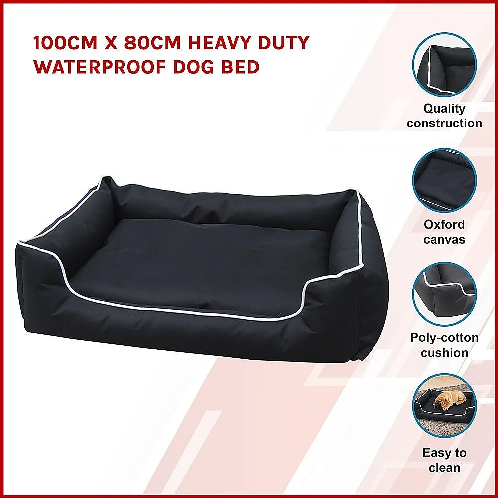 Heavy Duty Waterproof 100x80cm Dog Bed w/ Removable Cushion